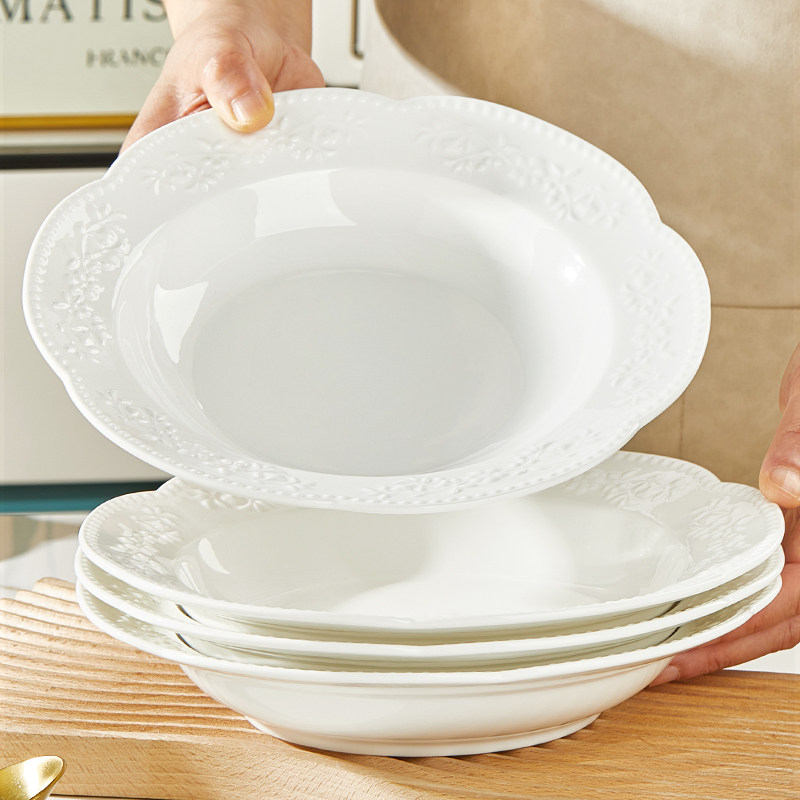盘子菜盘家用2025新款釉下彩纯白简约加厚陶瓷餐具吃米饭碗草帽盘,餐饮具,盘,淘宝优惠券,粉丝福利购,淘宝优惠卷
