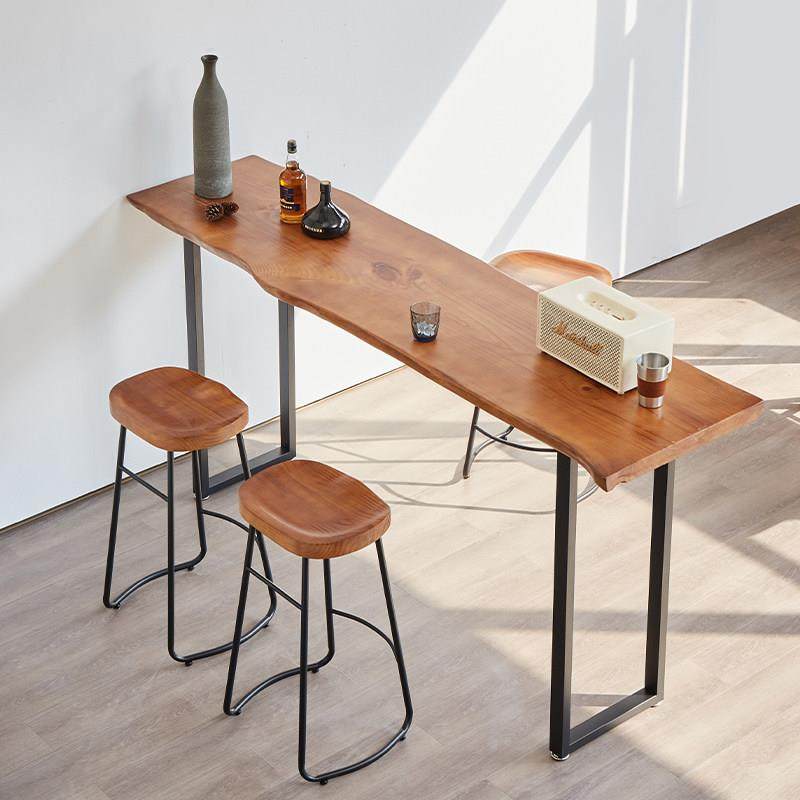 实木吧台桌家用靠墙长条桌简约阳台桌商用酒吧台民宿高脚桌椅组合