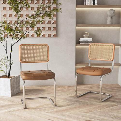 中古椅北欧实木藤编餐椅ins设计师侘寂风家用复古民宿咖啡厅椅子