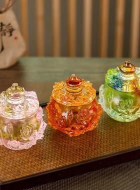 古法琉璃莲花供水杯客厅摆放圣水杯供佛杯荷花净水贡杯供佛工艺礼