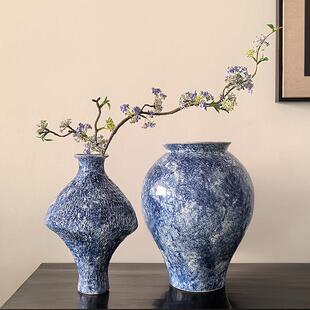 态生活中式混搭手绘青花瓷花瓶粗陶插花装饰品茶室酒店创意摆件