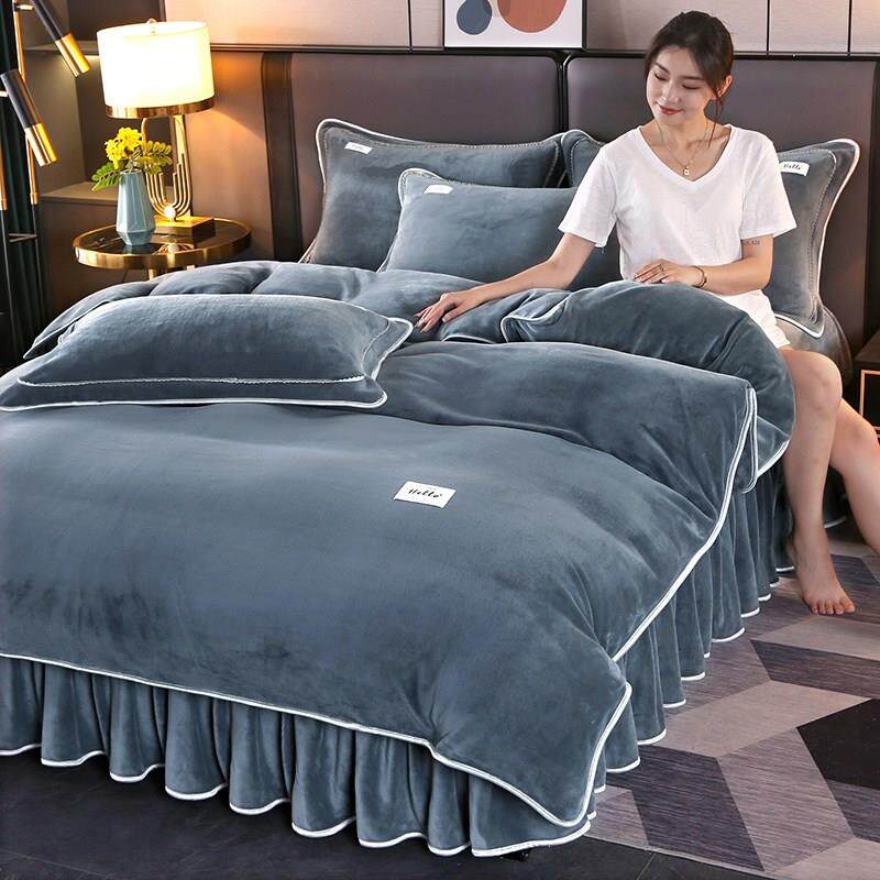 加厚9斤冬季牛奶绒加厚四件套双人家用被套金貂法莱绒珊瑚绒床裙