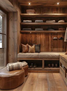 侘寂风家具实木衣柜 自由组合衣柜别墅家用卧室衣柜 全屋定制衣柜