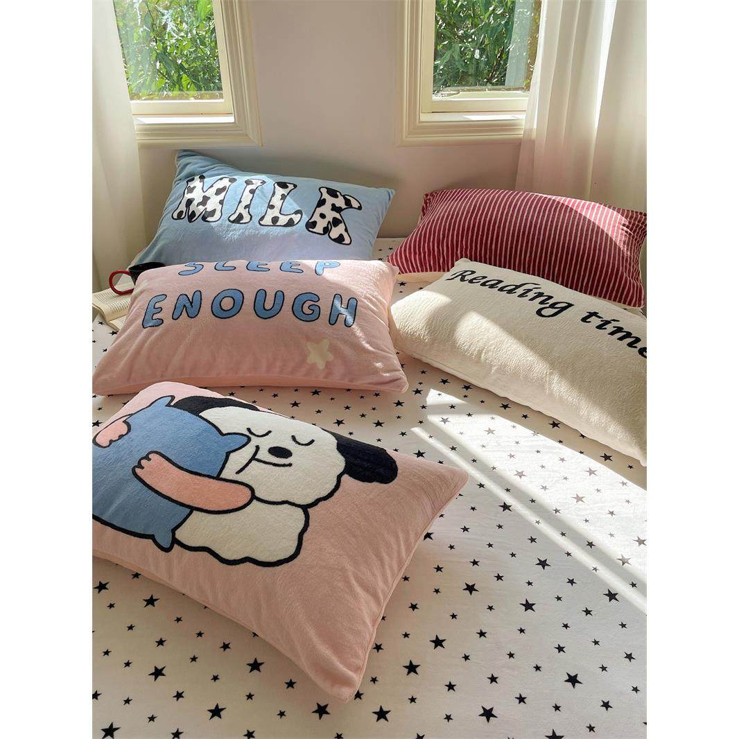 卡通可爱牛奶绒数码印花绣标单独枕套枕头枕芯48x74舒适家用枕套