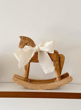 ins摇摇木马摆件创意儿童房实木制办公室房间桌面装饰品拍照道具