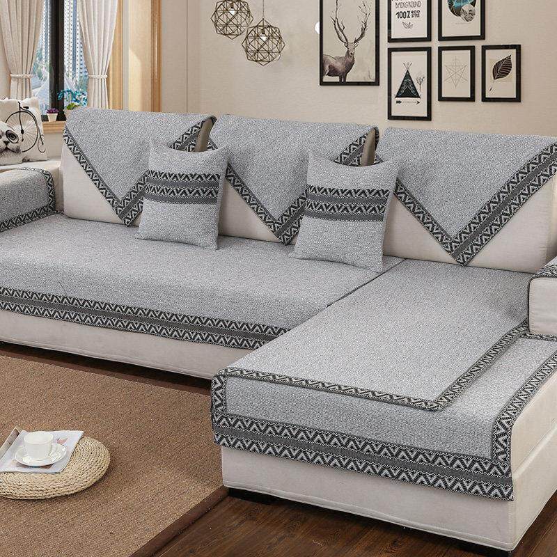 棉麻沙发垫防滑坐垫四季通用布艺简约现代客厅抱枕扶手靠背巾枕套