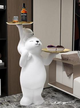 温馨母子熊创意大型落地女孩托盘摆件沙发旁玄关客厅家居软装饰品