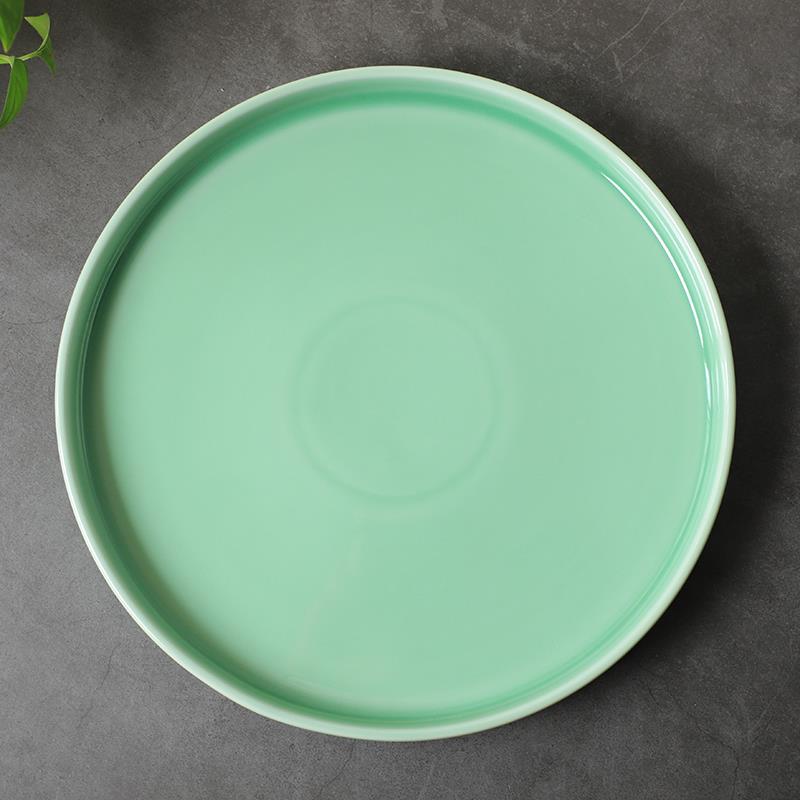 陶瓷托盘大号龙泉青瓷圆形盘子功夫茶具茶盘家用泡茶台茶海干泡盘