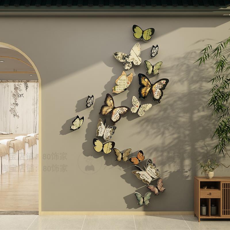 网红美容院墙面装饰氛围布置养生馆店高级感背景形象墙画立体蝴蝶