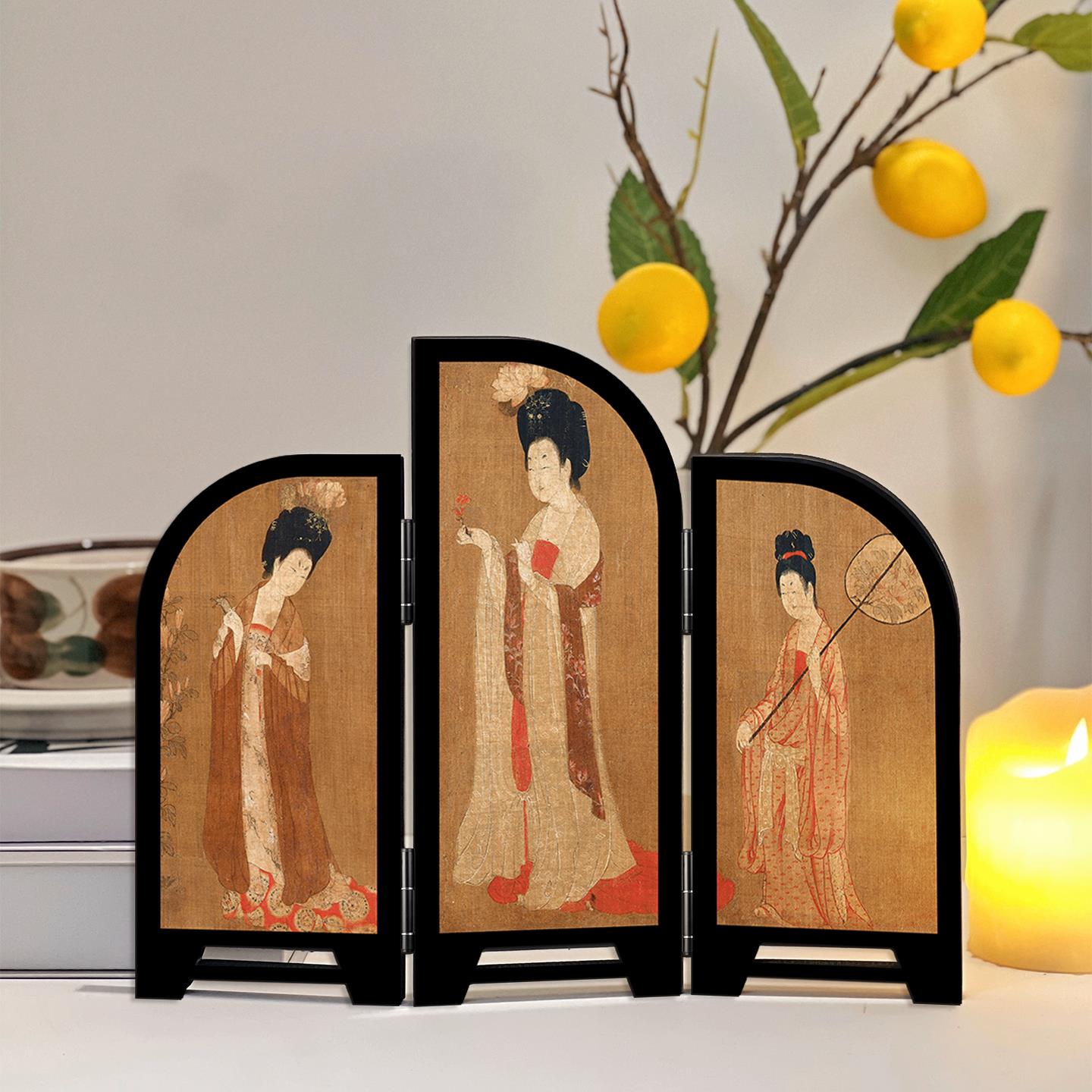 宋代美学桌面装饰摆饰新中式屏风装饰画 画茶室书房摆台电视柜摆