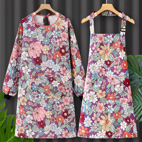 中式做饭女士长袖围裙厨房家用2025新款摆摊年轻人纯棉罩衣工作服