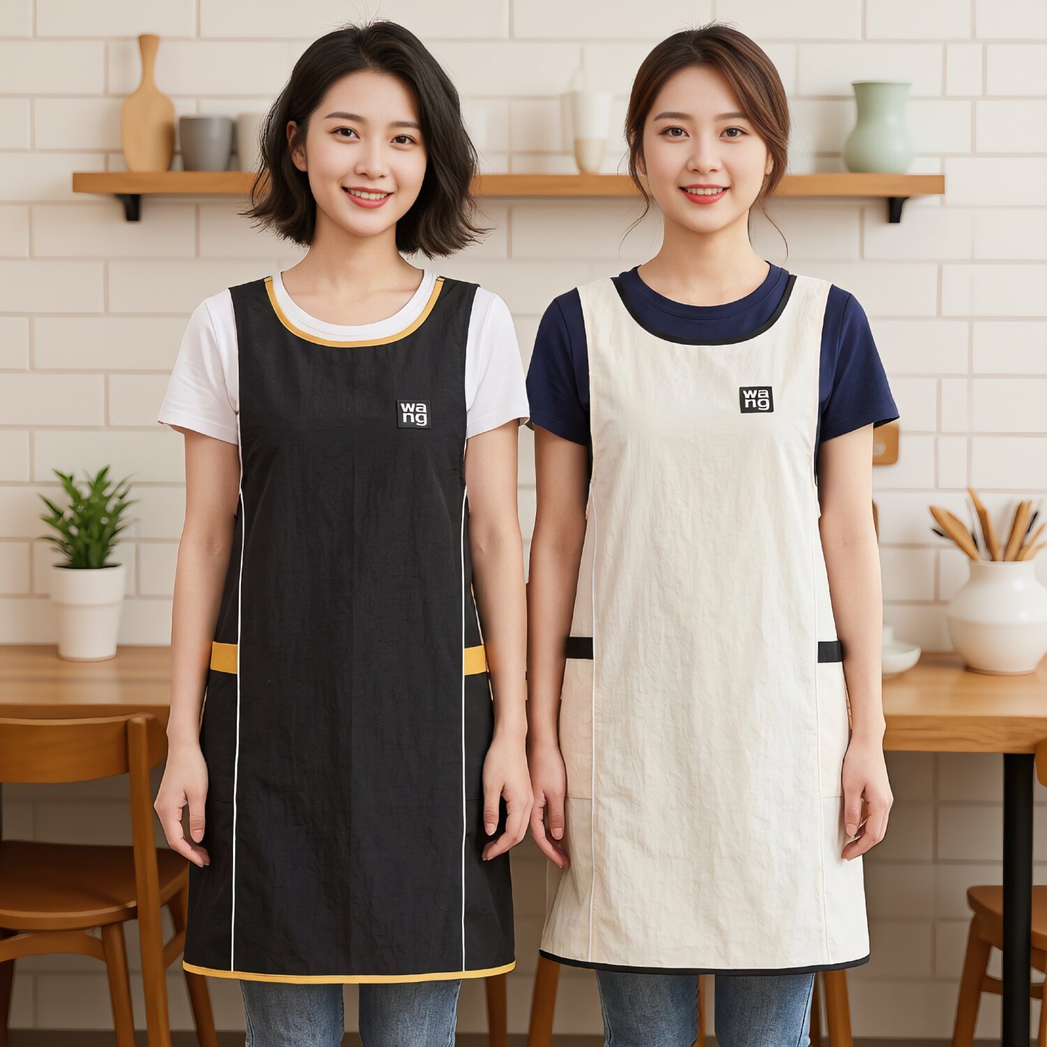 防水透气背带式围裙餐饮服务员