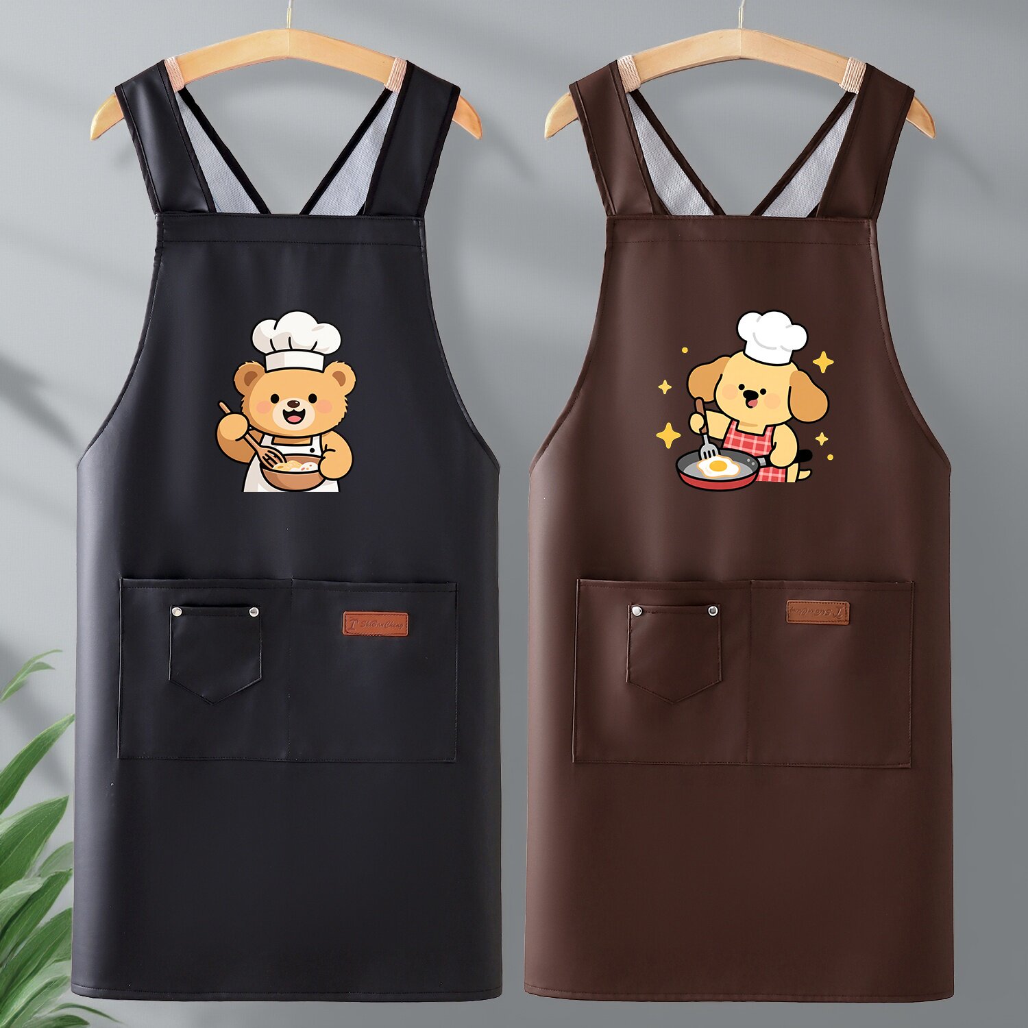 炒菜围裙厨房家用pu皮革工作服