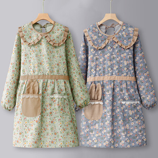 加厚棉布罩衣纯棉围裙女家用厨房做饭时尚秋冬透气防污长袖工作服