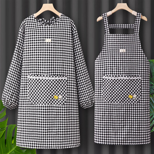 做饭罩衣女新款纯棉帆布围裙长袖防水防油可爱护衣时尚工作服餐饮