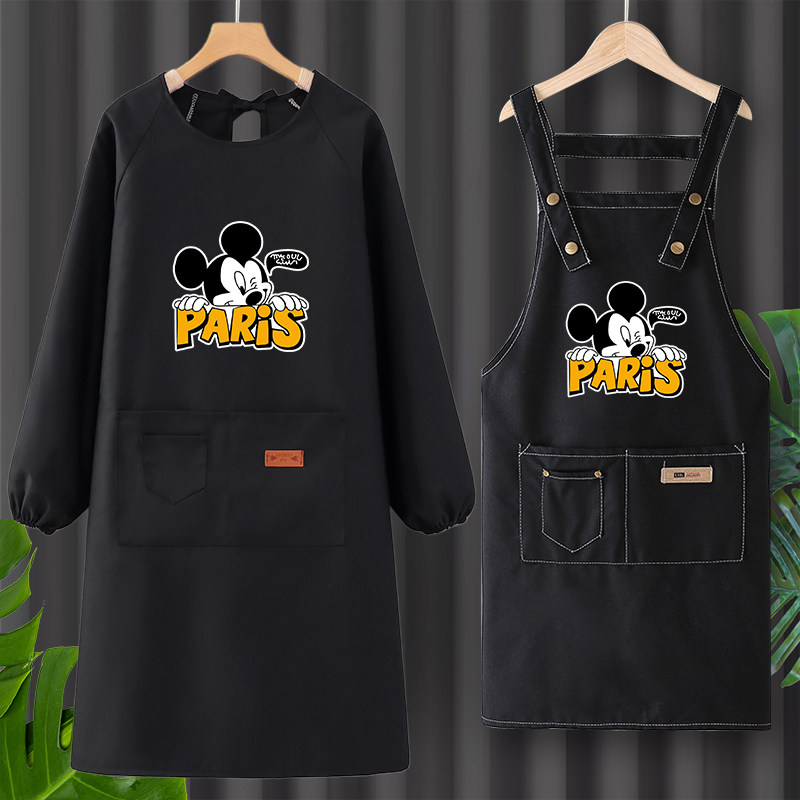 定制印字红色长袖围裙时尚罩衣