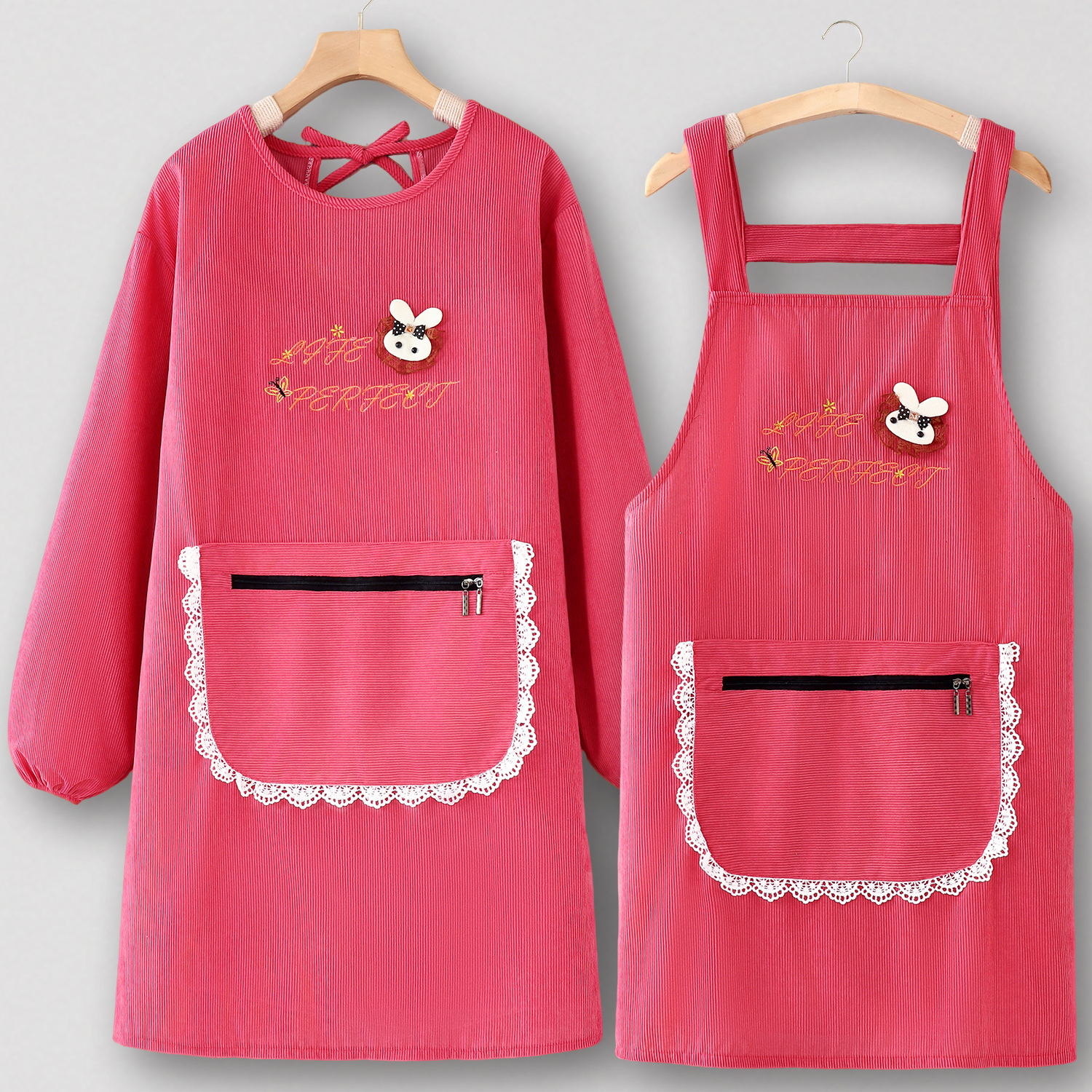 刺绣灯芯绒围裙厨房家用