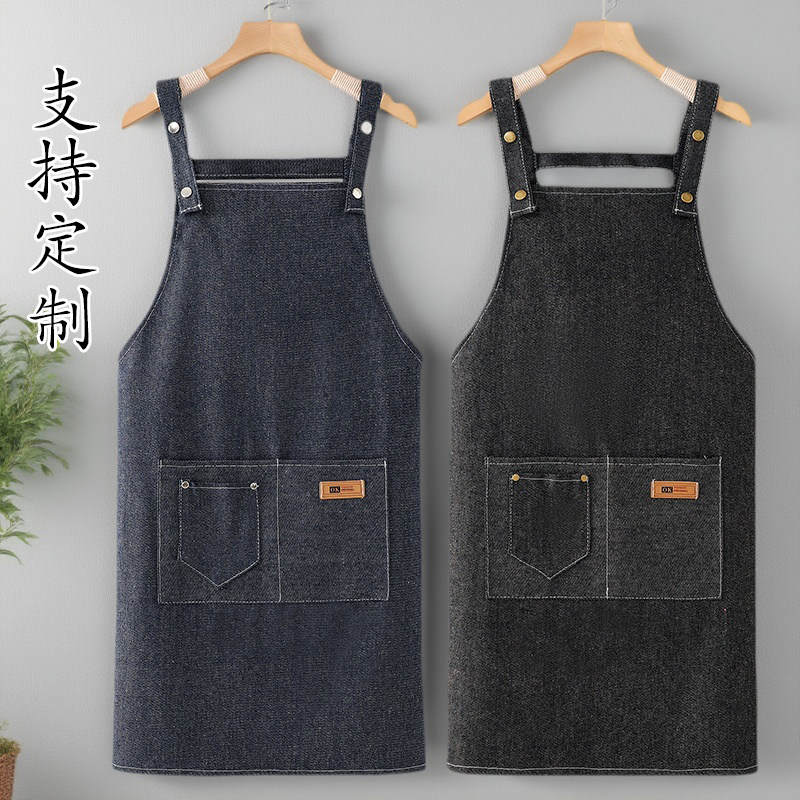 牛仔布围裙加厚耐磨厨房家用2025新款餐饮上班专用男款定制工作服