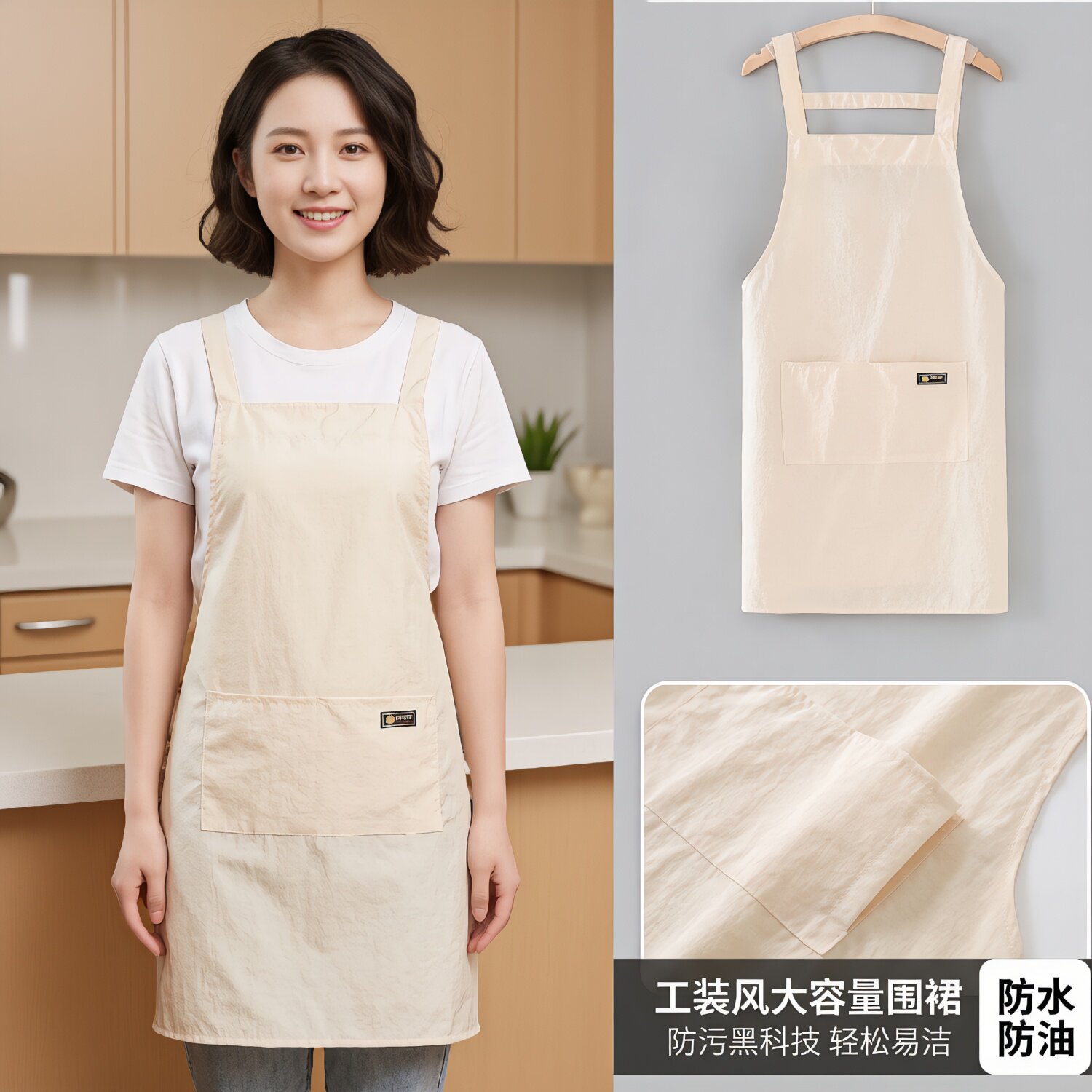 夏季工作服围裙背带透气餐饮饭店厨房家用干活耐脏罩衣成人男女款