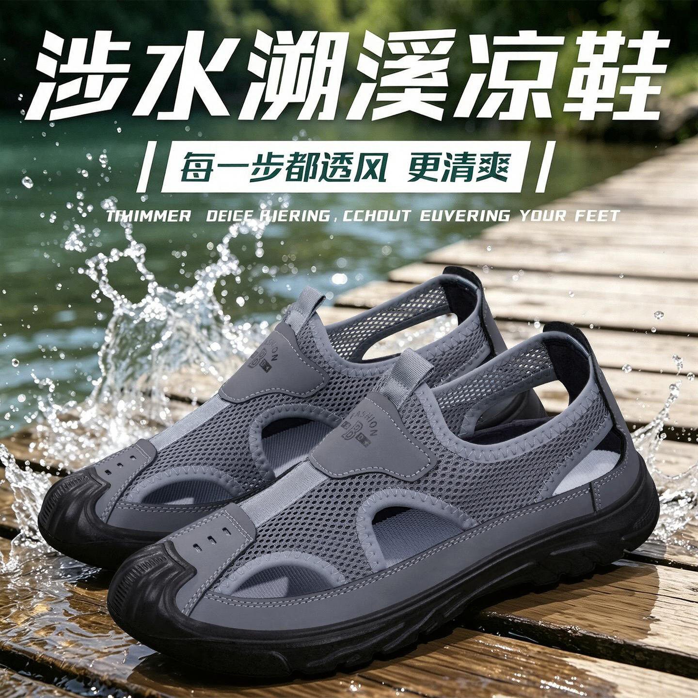老北京布鞋男中老年人凉鞋外穿夏季网面透气软底防滑舒适爸爸鞋