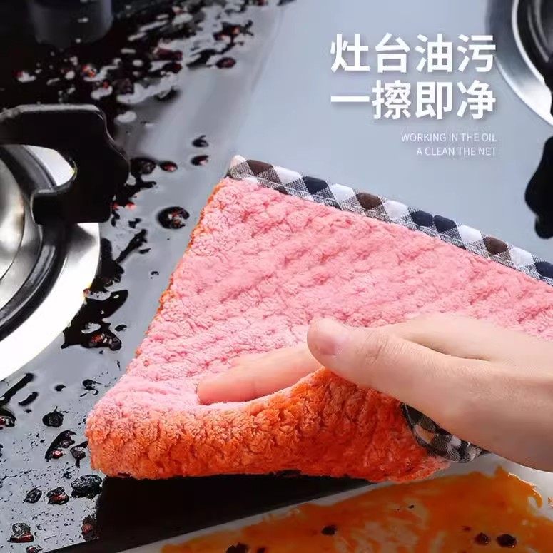 菠萝格抹布厨房专用清洁洗碗布不掉毛吸水小方巾挂式珊瑚绒擦手巾
