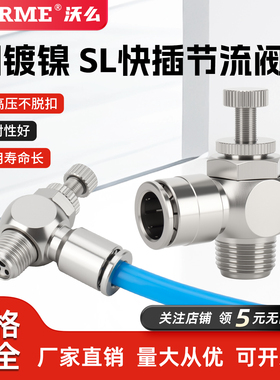 全铜SL气缸节流阀调速阀SL4-M5 6-01 8-02气管快插接头耐高温腐蚀