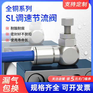全铜SL气缸节流阀调速阀SL4 02气管快插接头耐高温腐蚀