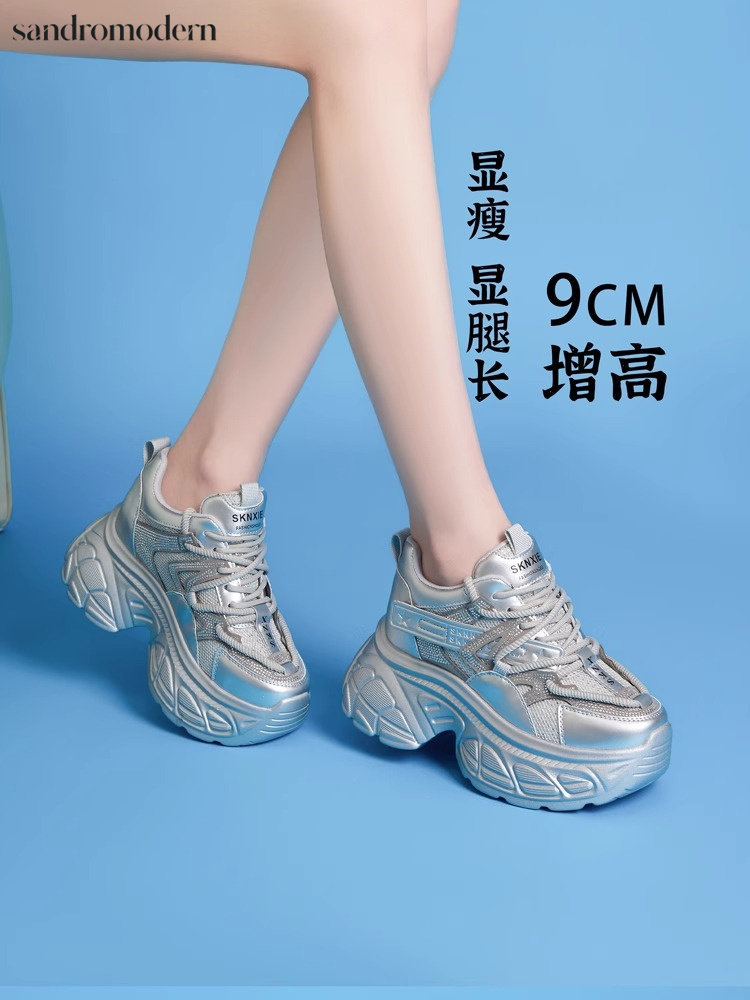 厚底老爹鞋女2025新款春秋季显瘦百搭休闲小白鞋小个子内增高女鞋