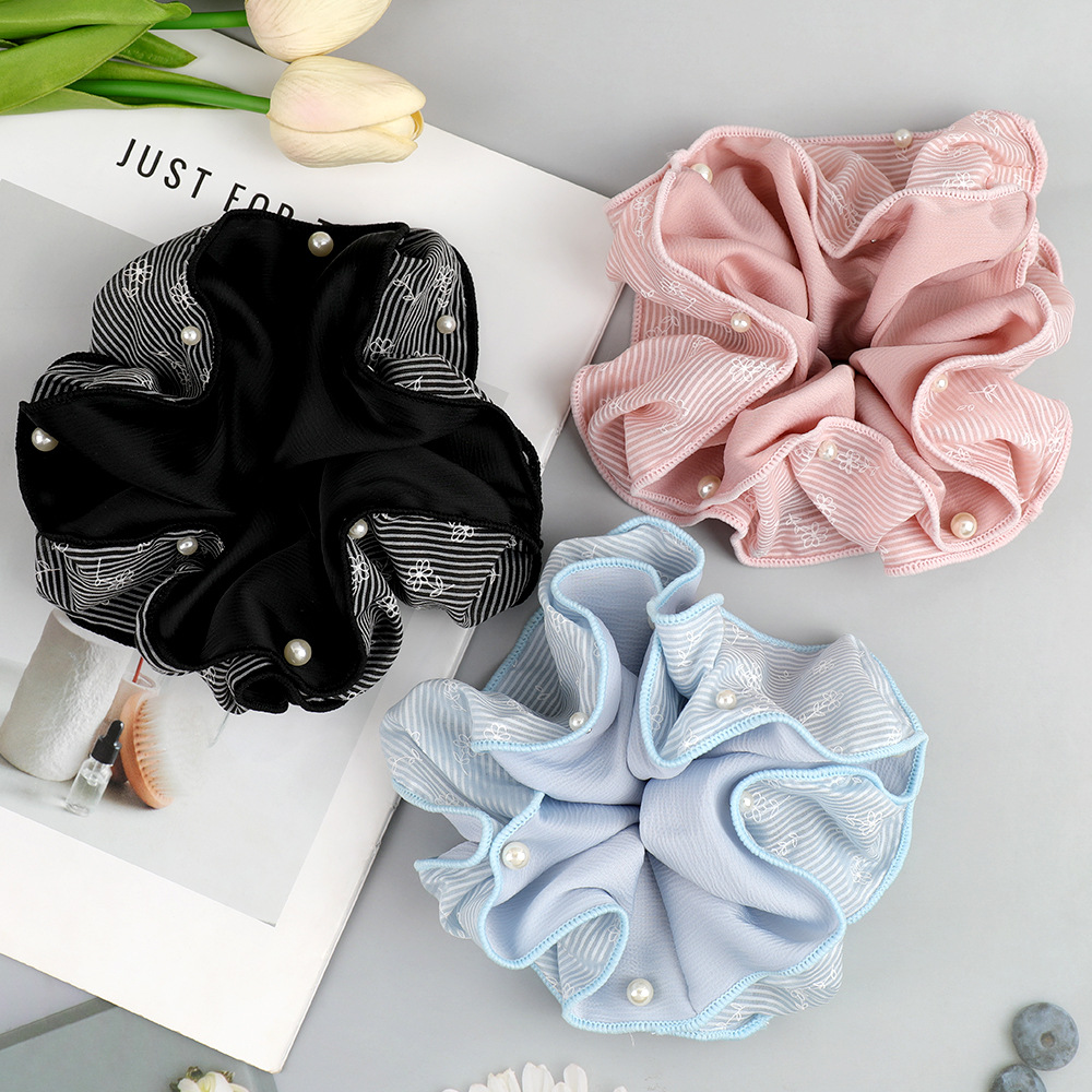 钉珠木耳边大肠发圈女高级感缎面褶皱超大号发绳扎发头绳头花发饰