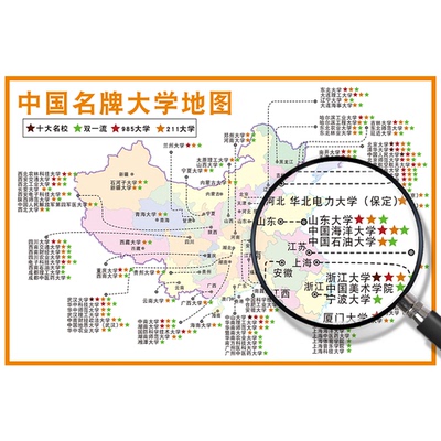 全国重点大学高校分布图墙贴纸