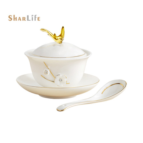 Sharlife羊脂瓷带盖燕窝麦片碗
