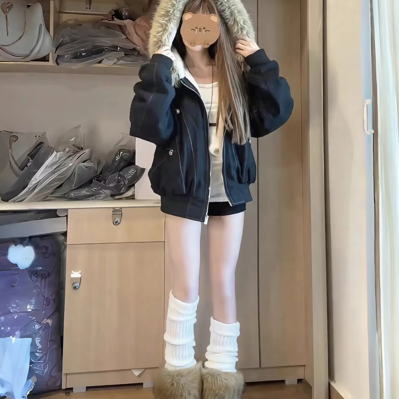 美式座山雕棉服大毛领派克服棉衣