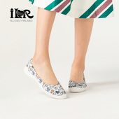 平底一脚蹬软底轻便透气女鞋 ILR因爱乐诗杏仁头彩绘单鞋 女法式