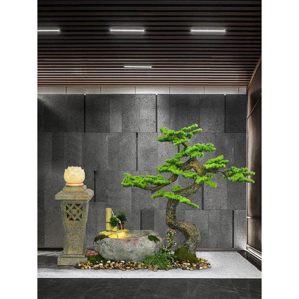 客厅阳台办公区招财松树景观新中式假山流水落地喷泉石槽礼品摆件