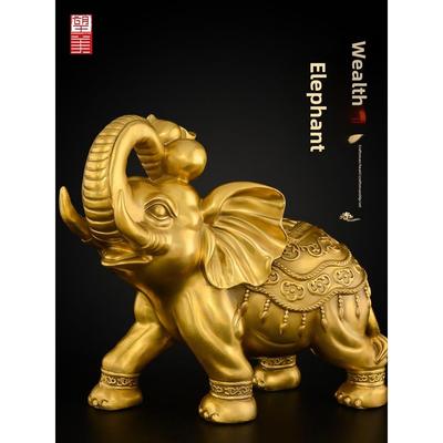 铜象摆件，铜财件一对，客厅门厅财锭，如意铜象大件