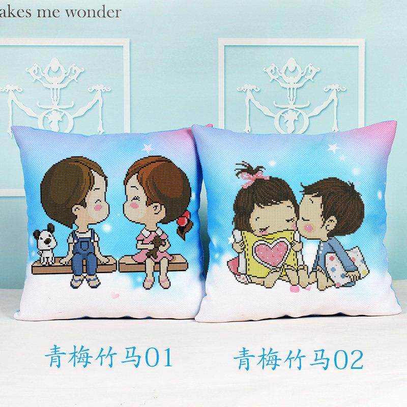 5d新款十字绣抱枕 卡通动漫可爱情侣一对枕套 客厅沙发婚庆靠垫,居家布艺,十字绣套件,淘宝优惠券,粉丝福利购,淘宝优惠卷