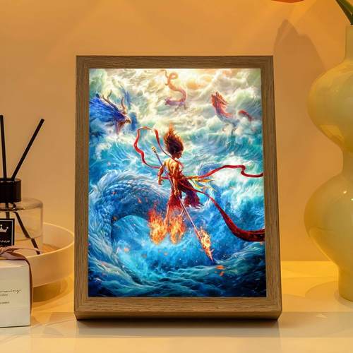 哪咤2魔童闹海哪咤手办灯光画床头氛围小夜灯客厅创意摆件发光画