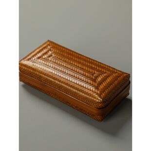 覆古精编收纳盒手工竹编大漆茶具带盖整理筐文玩存放桌面零食篮子