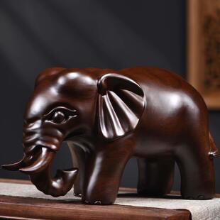 黑檀木雕大象摆件纯木头象工艺礼品实木家居客厅玄关电视柜装饰品