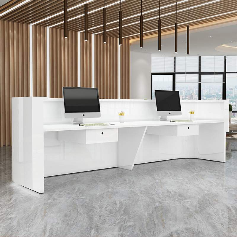 前台接待台简约现代公司前台桌收银迎宾台异性吧台烤漆白色办公桌