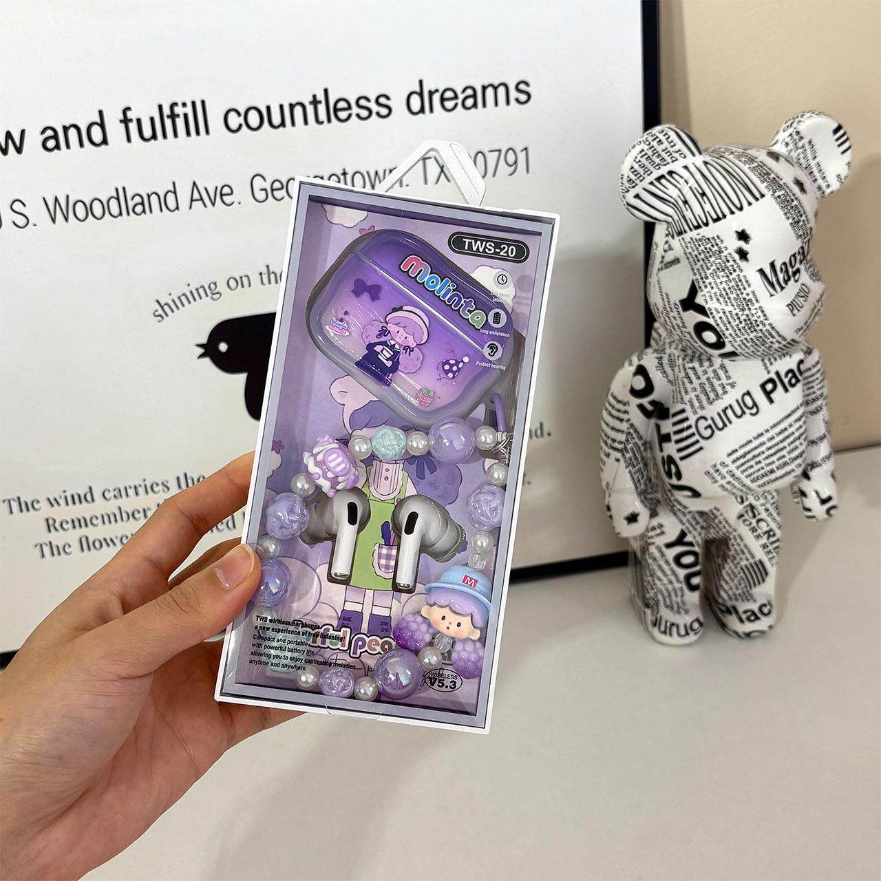 莫妮塔无线蓝牙耳机爆米花妹妹Molinta高颜值女学生可爱运动降噪