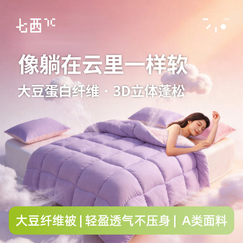 7C/七西森睡豆豆被子四季通用春秋被冬被大豆纤维透气被学生被