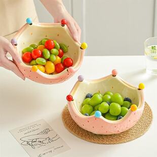 轻奢陶瓷草莓水果盘带叉子家用客厅水果沙拉碗可爱不锈钢叉子套装