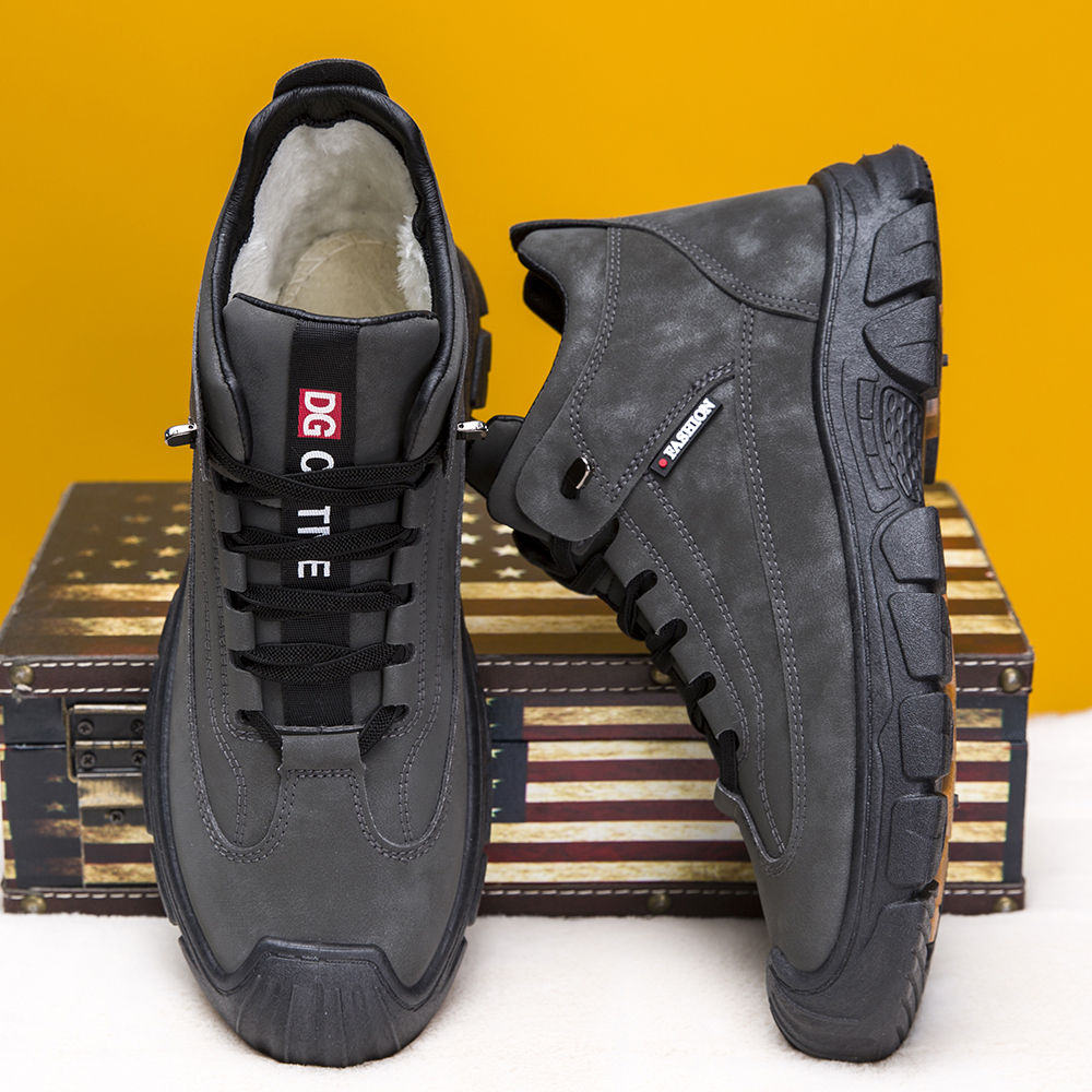 冬季加绒保暖棉鞋高帮男鞋皮面防水雪地靴厚底防滑休闲鞋爸爸棉靴