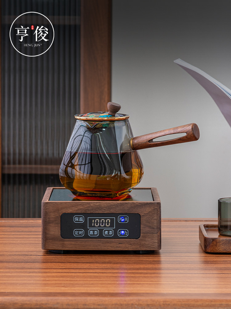 胡桃木电陶炉家用烧水壶室内加厚玻璃煮茶养生壶煮茶器提梁壶