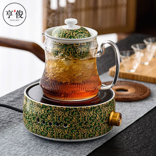 家用蒸茶壶专用耐高温玻璃电磁烧水养生茶具 电陶炉侧把煮茶器套装