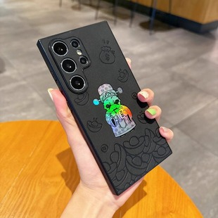 保护套 防摔s22plus渐变GalaxyS23潮男女S25 翻毛皮镭射财神爷适用三星S25ultra手机壳新款 s23ultra高级感S24