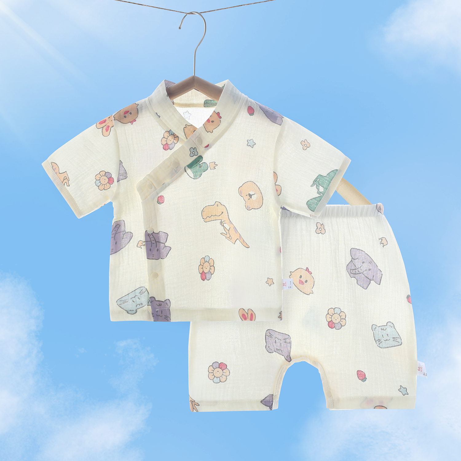 免脱纯棉纱布婴儿衣服夏季薄款短袖分体套装宝宝空调服新生儿夏装