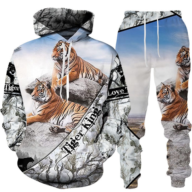 Two Piece Sweater Pants Printed Set 卫衣卫裤印花两件套装男士