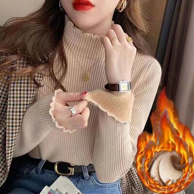 女士半高领木耳边上衣